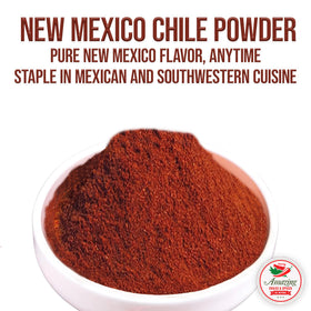 Amazing Chiles & Spices New Mexico Chili Powder pouring shot demonstrates easy-to-dispense seasoning.
