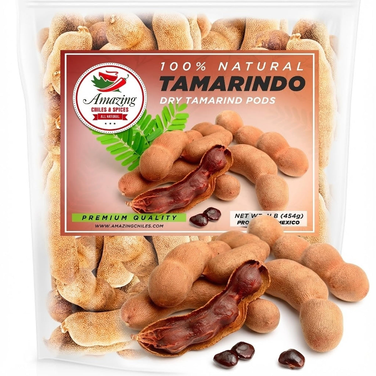 Amazing Chiles & Spices whole tamarind pods 16oz for fresh sweet-sour flavor in beverages.