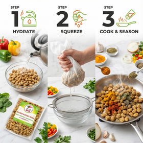 Amazing Chiles TVP quick cook option for tacos, chili, and pasta sauces.