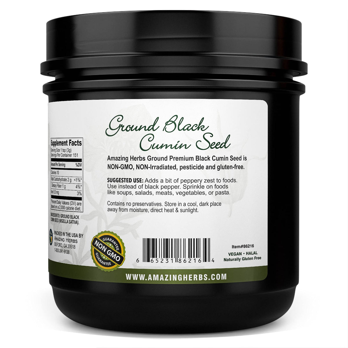 Amazing Herbs black seed powder sprinkled onto yogurt for digestive-friendly flavor.