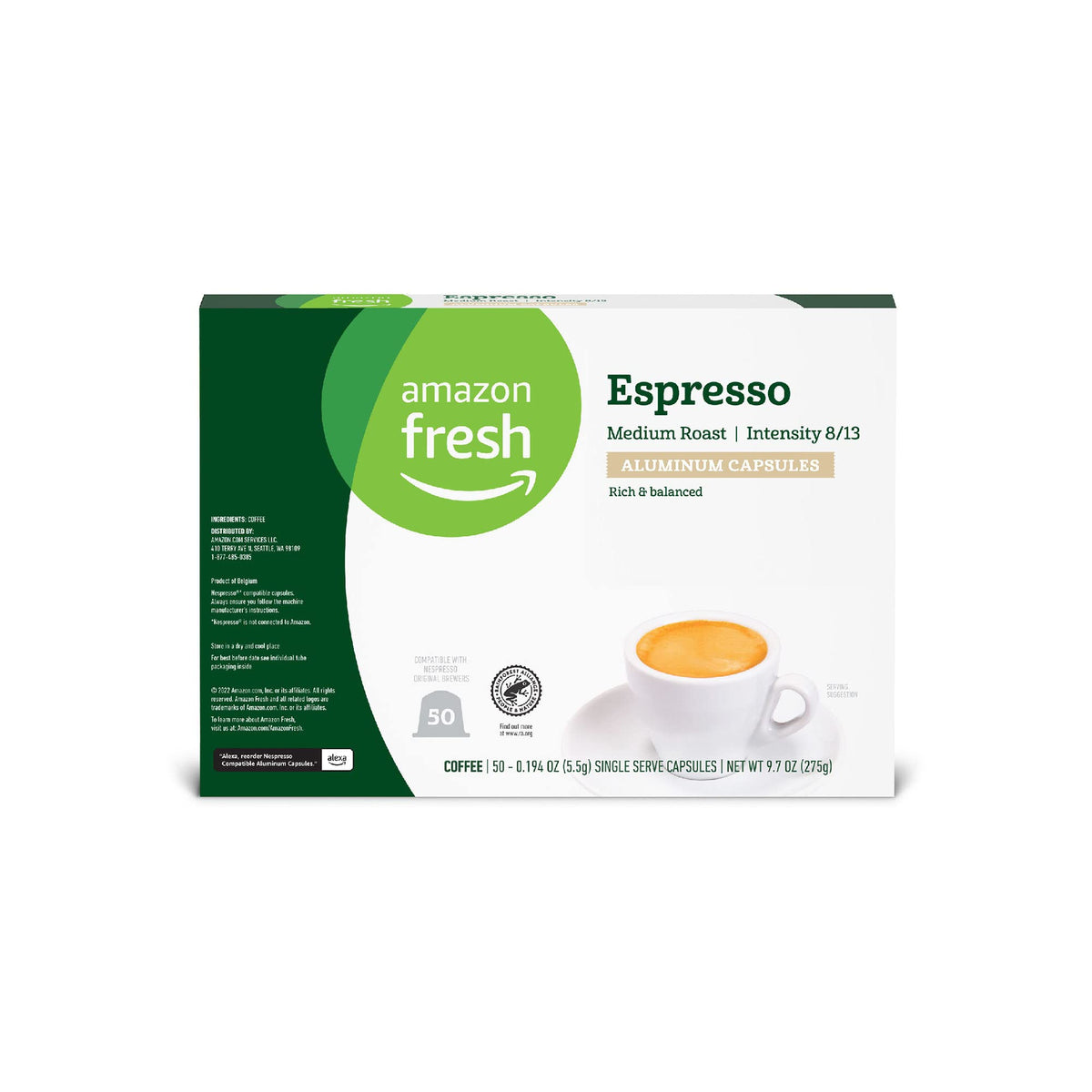 Amazon Fresh brand logo on packaging reinforces a trusted choice.