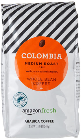 Amazon Fresh Colombia whole bean coffee 3-pack delivers fresh grind for mornings.
