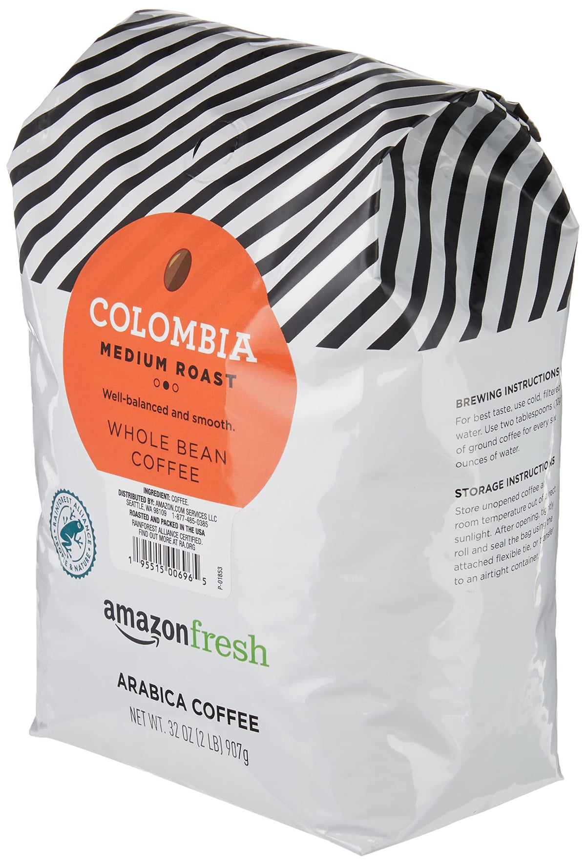 Close-up of Amazon Fresh Colombia beans showing roast level and sheen