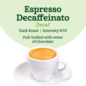 Amazon Fresh decaffeinato capsules on counter for quick espresso