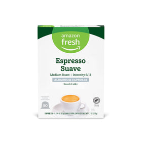 Amazon Fresh Espresso Suave capsules deliver a smooth, silky espresso at home.