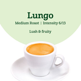 Amazon Fresh Espresso Lungo aluminum capsules close-up showing premium capsule design.
