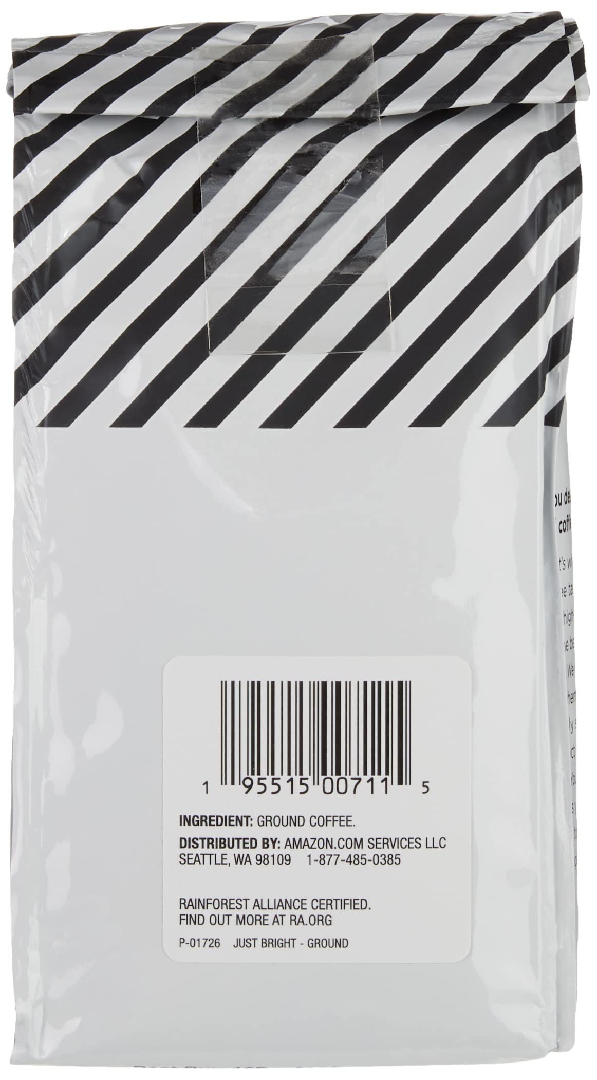 Amazon Fresh Just Bright brewed cup showcases light roast and mild caramel notes.