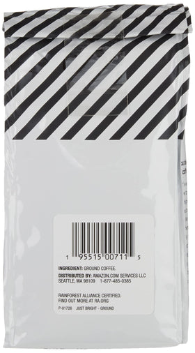 Amazon Fresh Just Bright brewed cup showcases light roast and mild caramel notes.