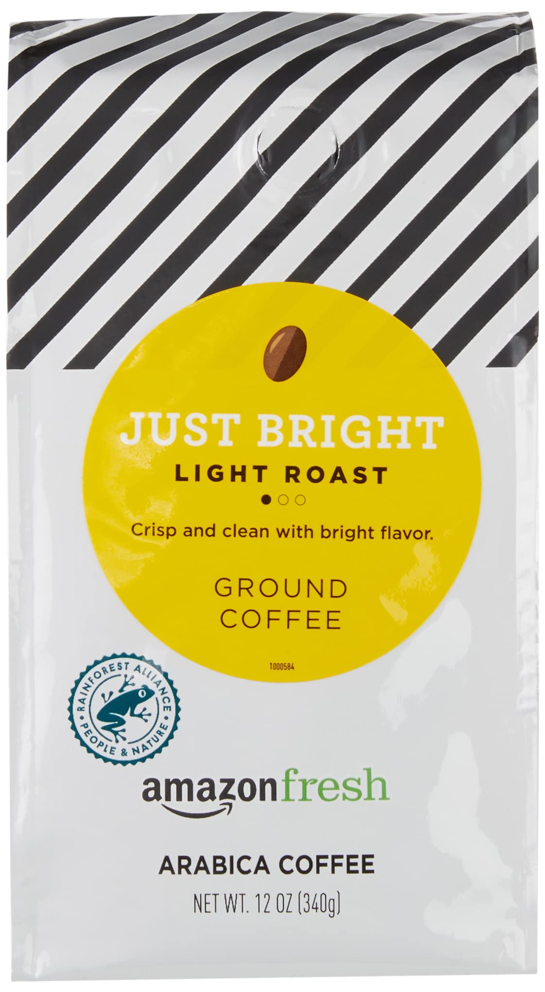 Amazon Fresh Just Bright ground coffee pack 3 front delivers a smooth morning cup.