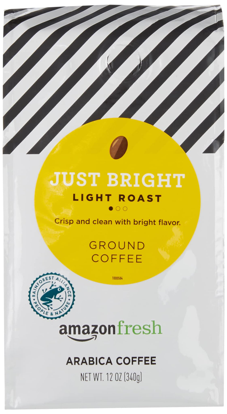 Amazon Fresh Just Bright ground coffee pack 3 front delivers a smooth morning cup.