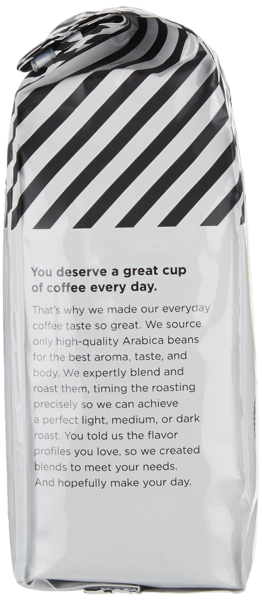Amazon Fresh Just Bright ground coffee scoop emphasizes easy portion control.