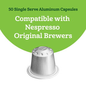 Amazon Fresh capsules compatible with Nespresso Original brewers for easy at-home brewing.