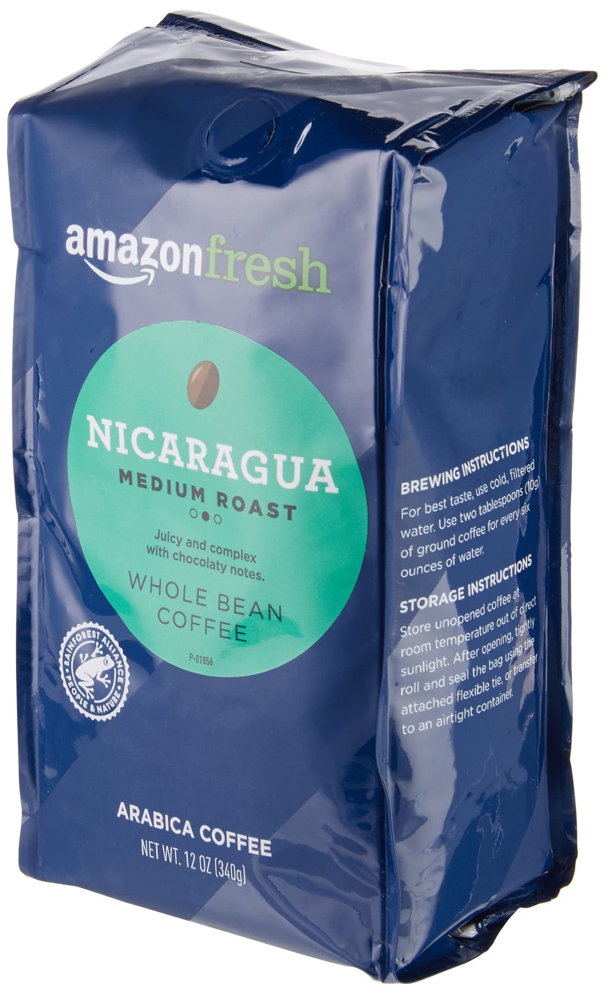 Amazon Fresh Nicaragua coffee whole bean bags ready for grinding at home.