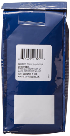 Amazon Fresh Sumatra coffee ground closeup reveals rich texture for immersion brewing.