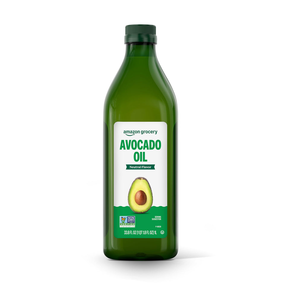 Amazon Grocery Avocado Oil bottle front with neutral flavor for everyday cooking.