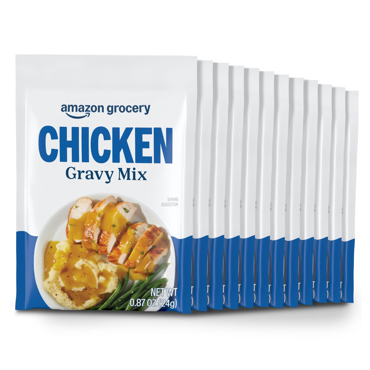 Amazon Grocery chicken gravy mix packets on counter, ready to add flavor to weeknight meals.