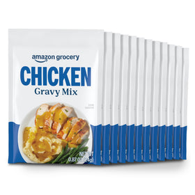 Amazon Grocery chicken gravy mix packets on counter, ready to add flavor to weeknight meals.
