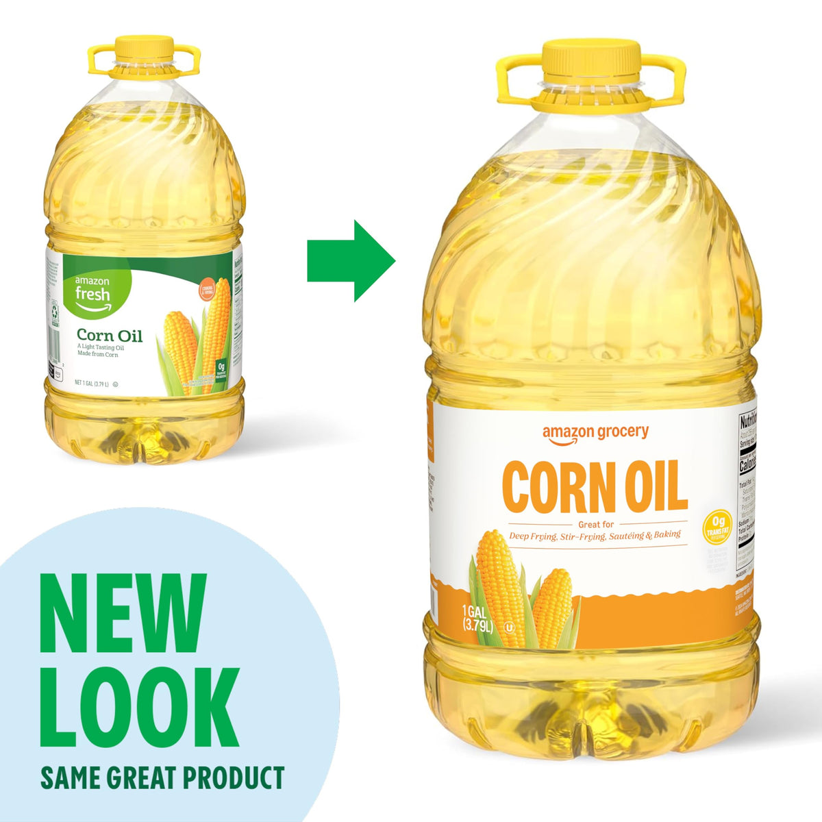 Amazon Grocery corn oil pour spout; smooth flow for grilling and baking.