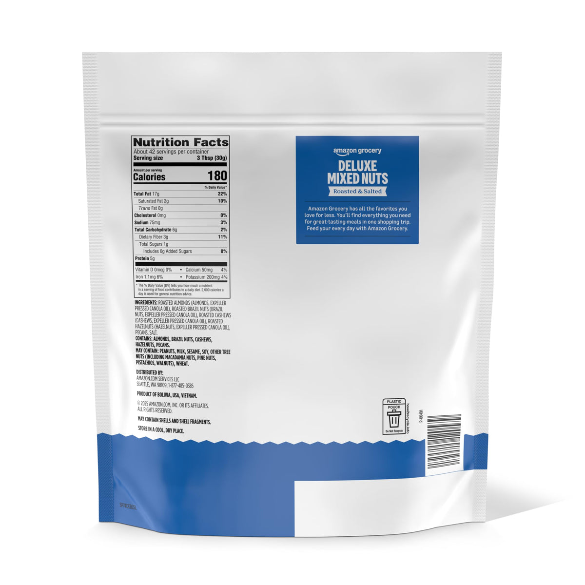 Amazon Grocery ingredients list featuring almonds, Brazil nuts, cashews, hazelnuts, pecans