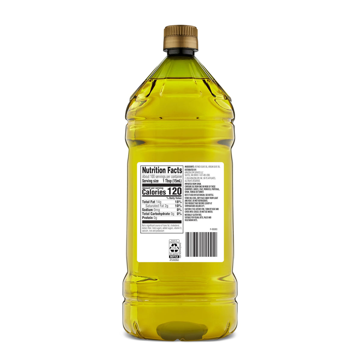 Amazon Grocery olive oil bottle pour view—versatile for sautéing and finishing