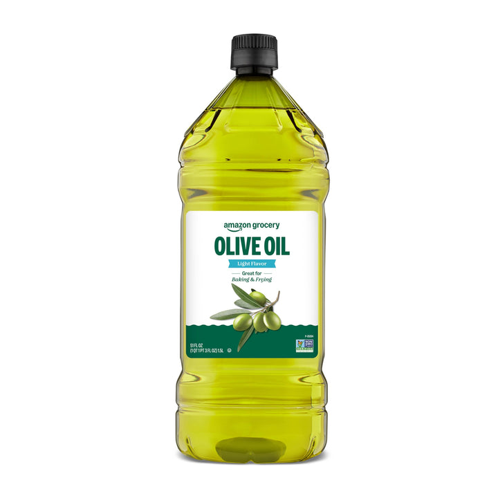 Amazon Grocery olive oil bottle with light flavor, ideal for baking and sautéing