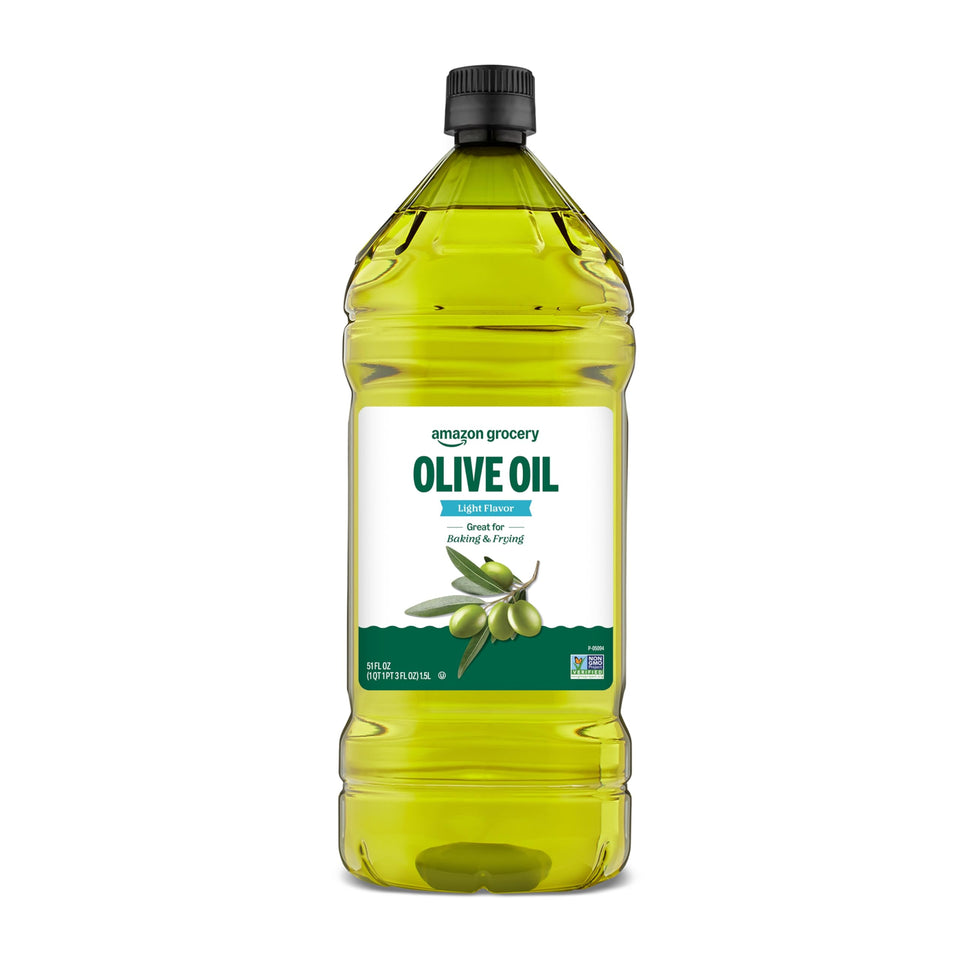 Amazon Grocery olive oil bottle with light flavor, ideal for baking and sautéing
