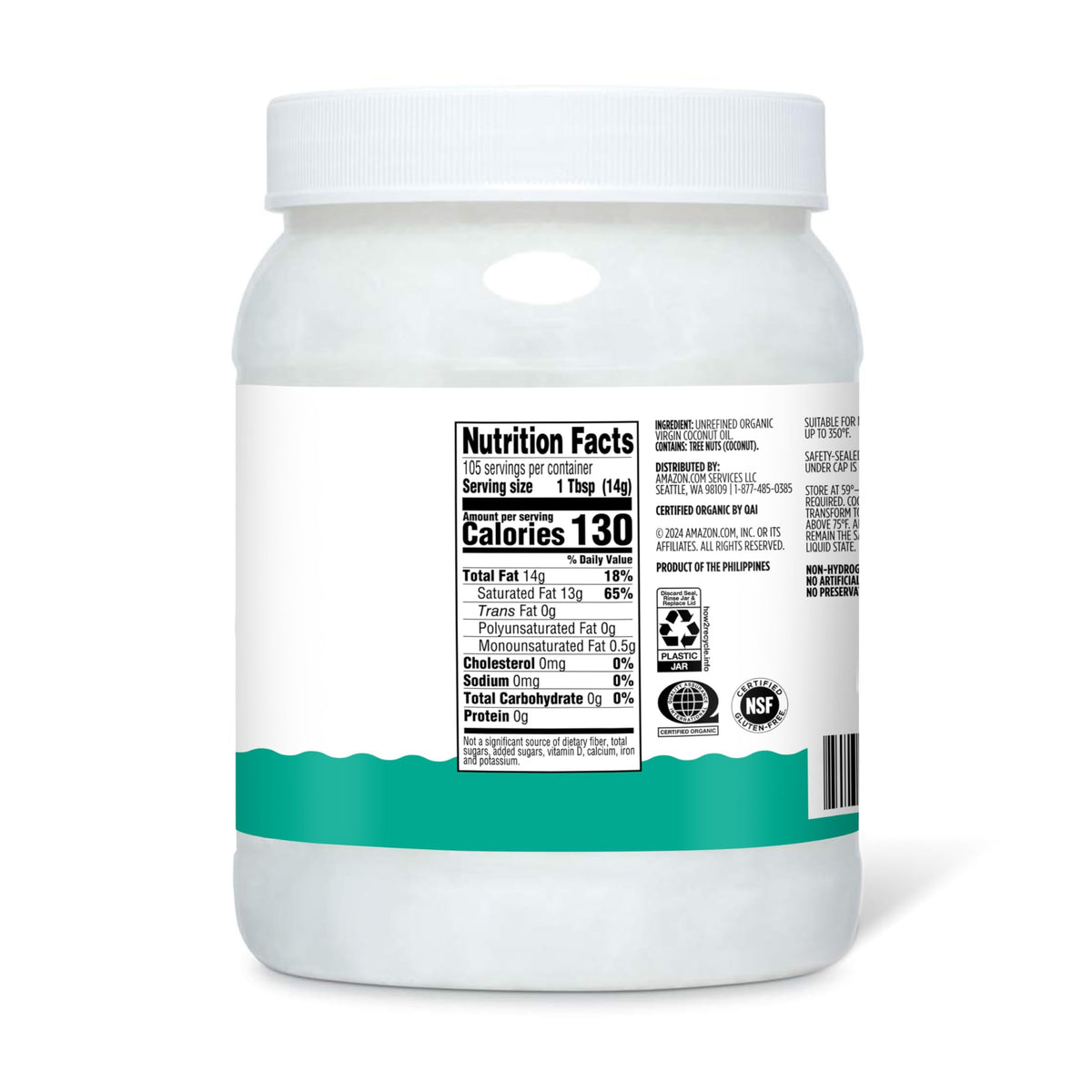 Amazon Grocery coconut oil label close-up highlighting USDA Organic certification.