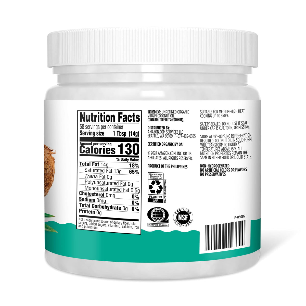 Amazon Grocery Organic Virgin Coconut Oil pour, smooth texture for baking and sautéing.