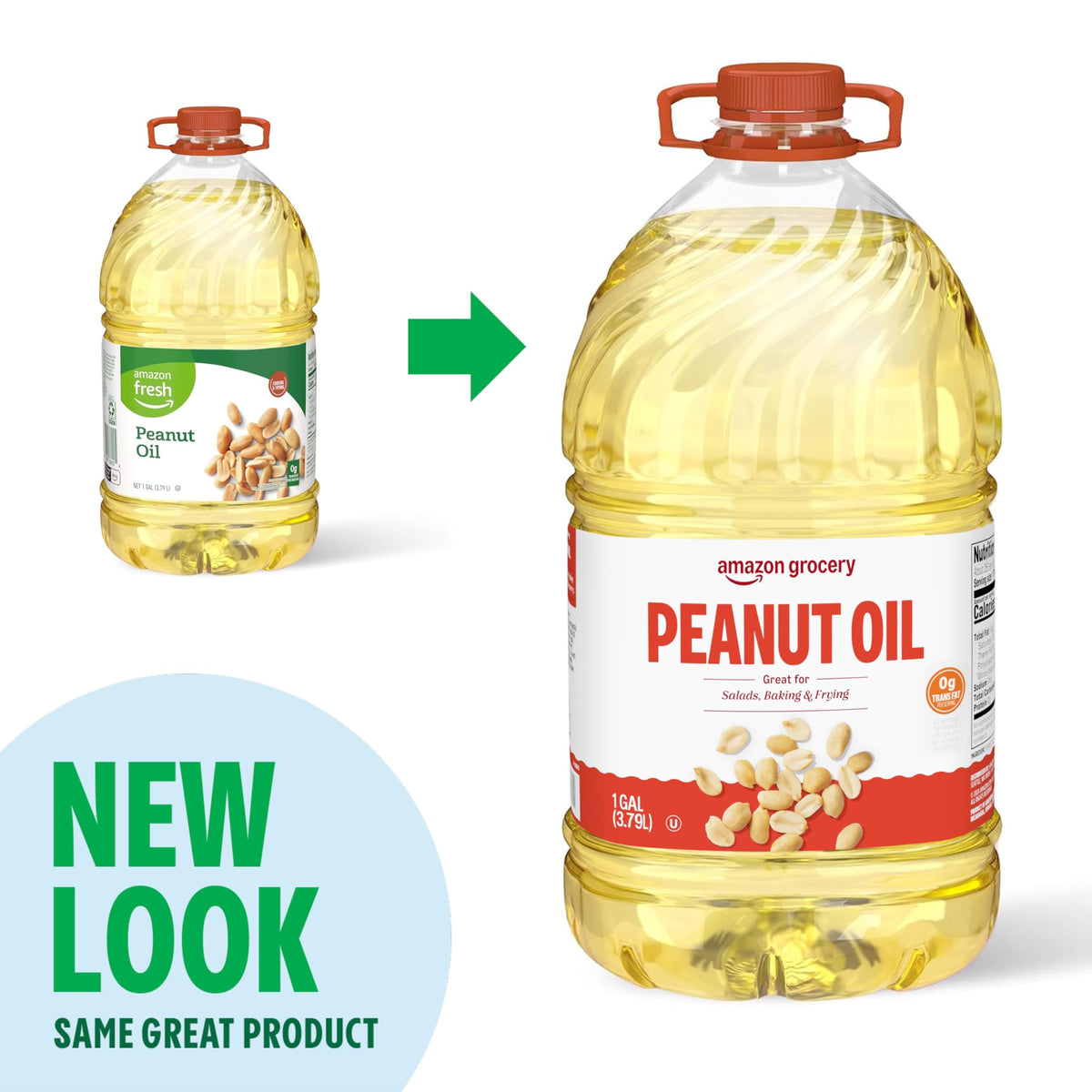 Amazon Grocery Peanut Oil bottle suitable for salads, frying, and baking in the kitchen