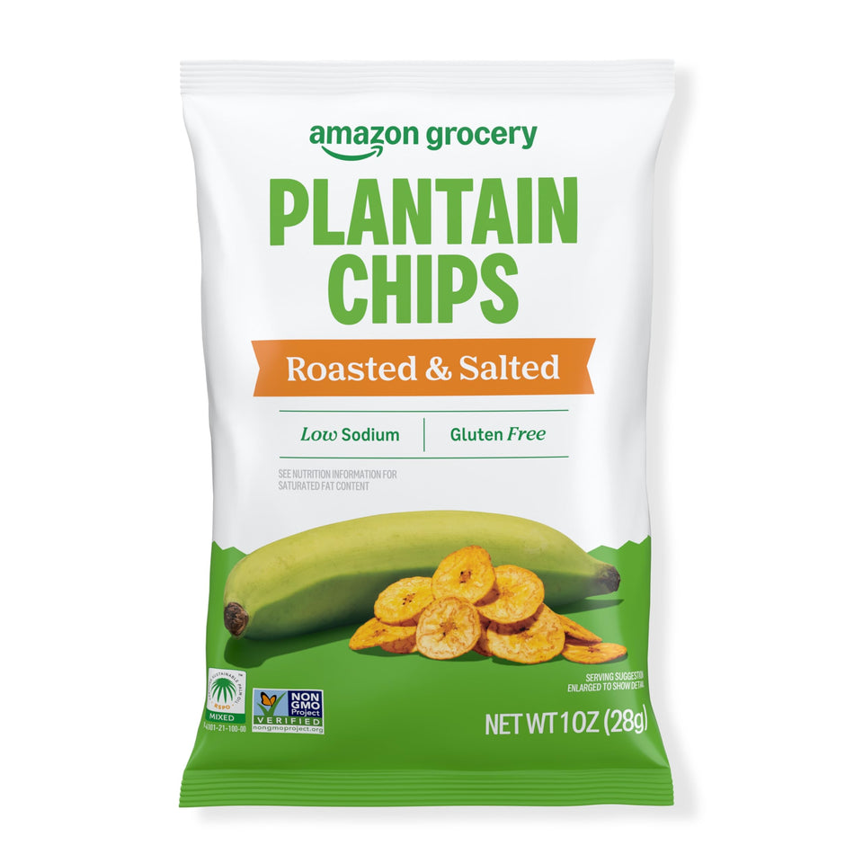 Amazon Grocery plantain chips package-front showing convenient 1 oz portions for on-the-go snacking