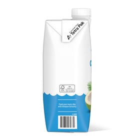 24-pack carton of Amazon Grocery Pure Coconut Water stored for convenient access