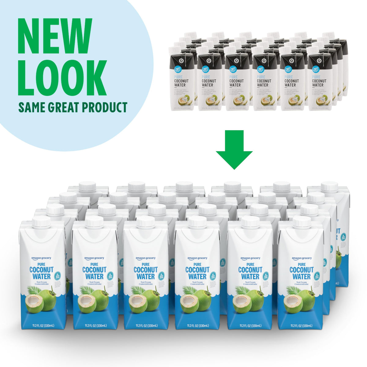 Carton of Amazon Grocery coconut water, easy family hydration and stocking