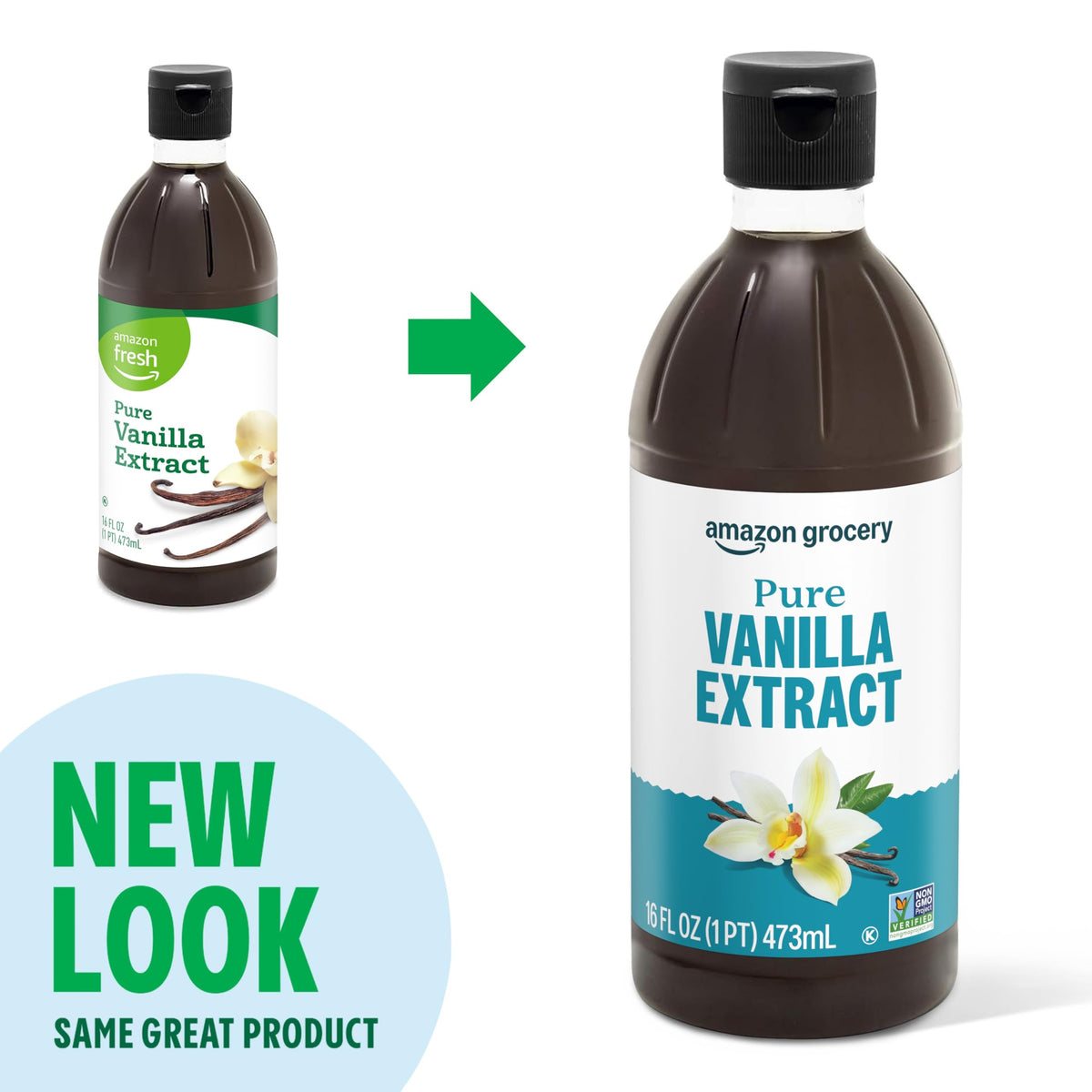 Amazon Grocery vanilla extract close-up showing real vanilla bean extractives