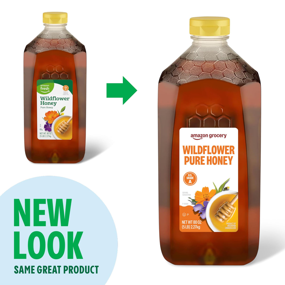 Amazon Grocery Wildflower Honey pour into a glass, ideal for tea