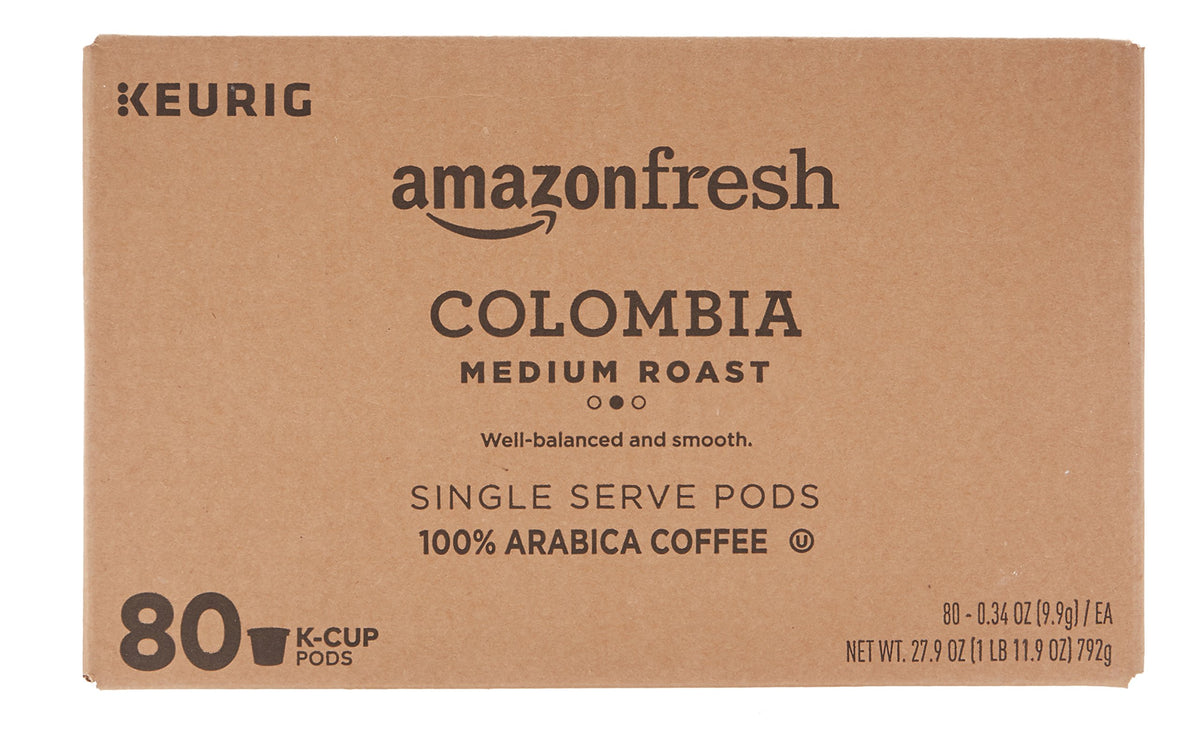 AmazonFresh 80-count K-Cups compatible with Keurig brewers for quick, mess-free mornings.