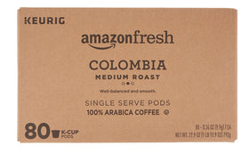 AmazonFresh 80-count K-Cups compatible with Keurig brewers for quick, mess-free mornings.