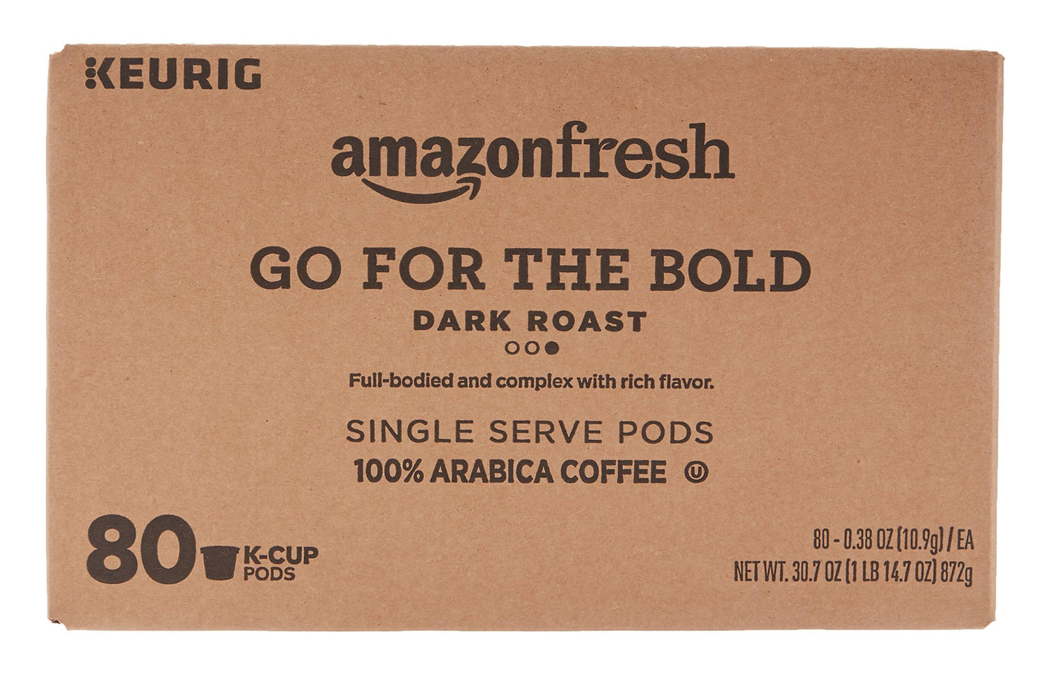 AmazonFresh bold dark roast cups front label showing 80-count packaging