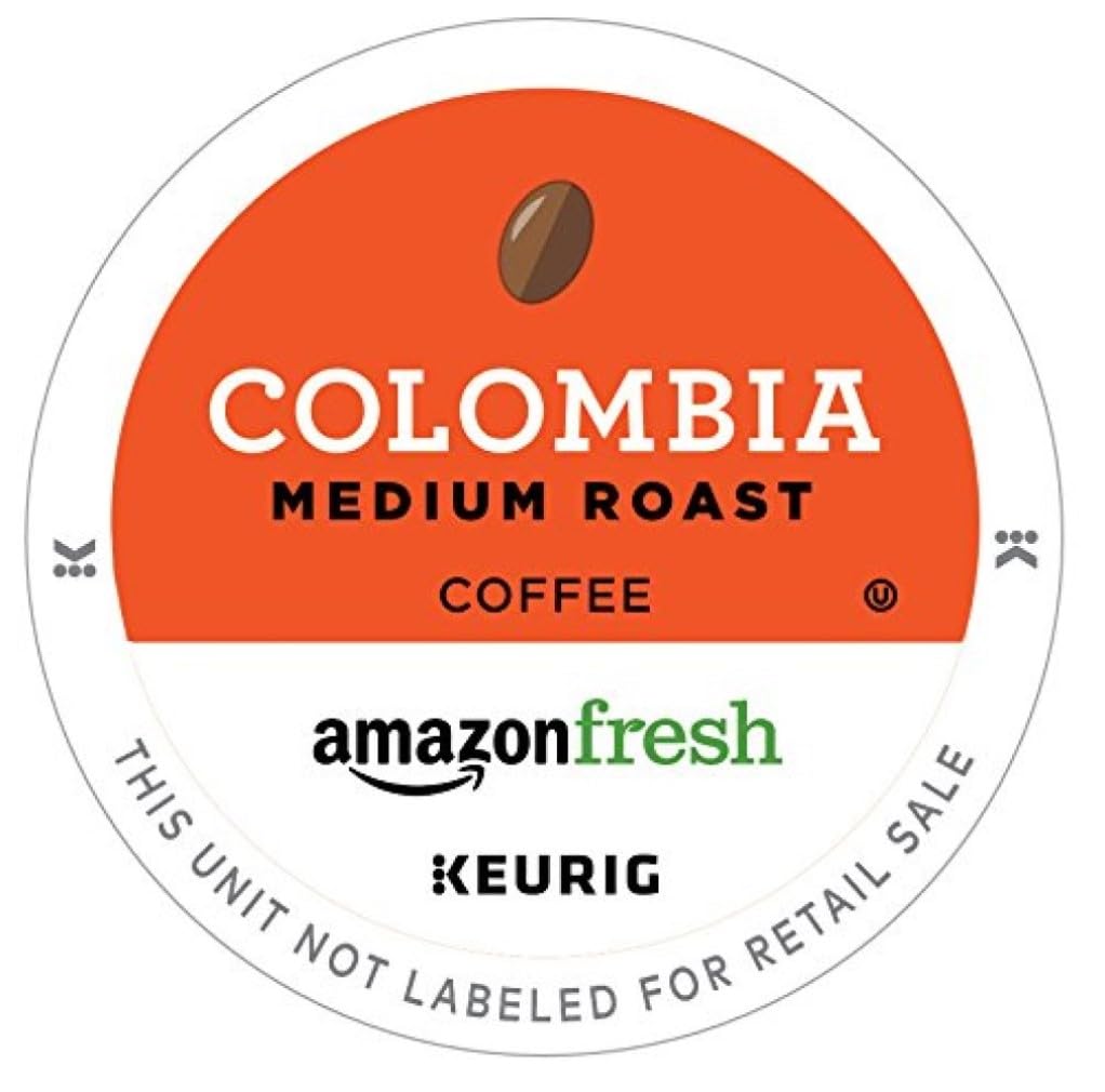 AmazonFresh Colombia medium roast K-Cups for Keurig brewing, balanced flavor and citrus aroma.