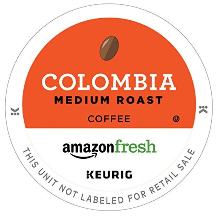 AmazonFresh Colombia medium roast K-Cups for Keurig brewing, balanced flavor and citrus aroma.