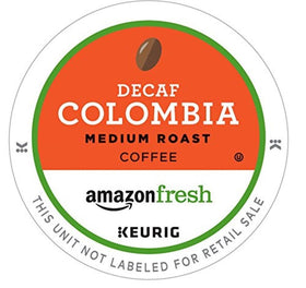 AmazonFresh Decaf Colombia packaging front showcasing Keurig compatibility