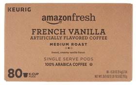 Close-up of Amazon Fresh French Vanilla K-Cups with rich vanilla aroma.