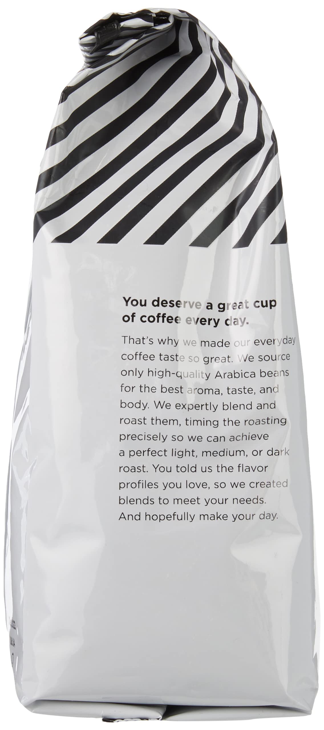 Brewed cup of Amazon Fresh Just Bright reveals crisp, nutty caramel flavor