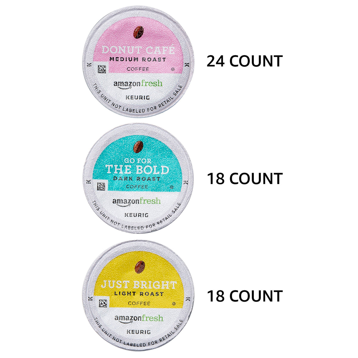 Amazon Fresh Just Bright light roast pods close-up for crisp morning flavor