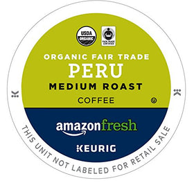 Amazon Fresh Peru Organic Fair Trade K-Cups pack with 80 pods for Keurig brewers.