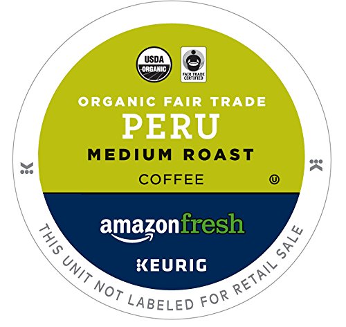 Amazon Fresh Peru Organic Fair Trade K-Cups pack with 80 pods for Keurig brewers.