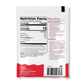 Amazon Grocery beef stew seasoning label close-up shows convenient 1.5-ounce portions