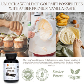 Amber Premium Vanilla Paste in a GMP facility image signals quality control.