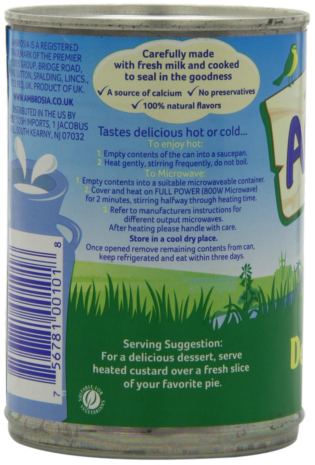 Ambrosia Devon Custard ingredients highlight, milk-rich base for creamy indulgence.