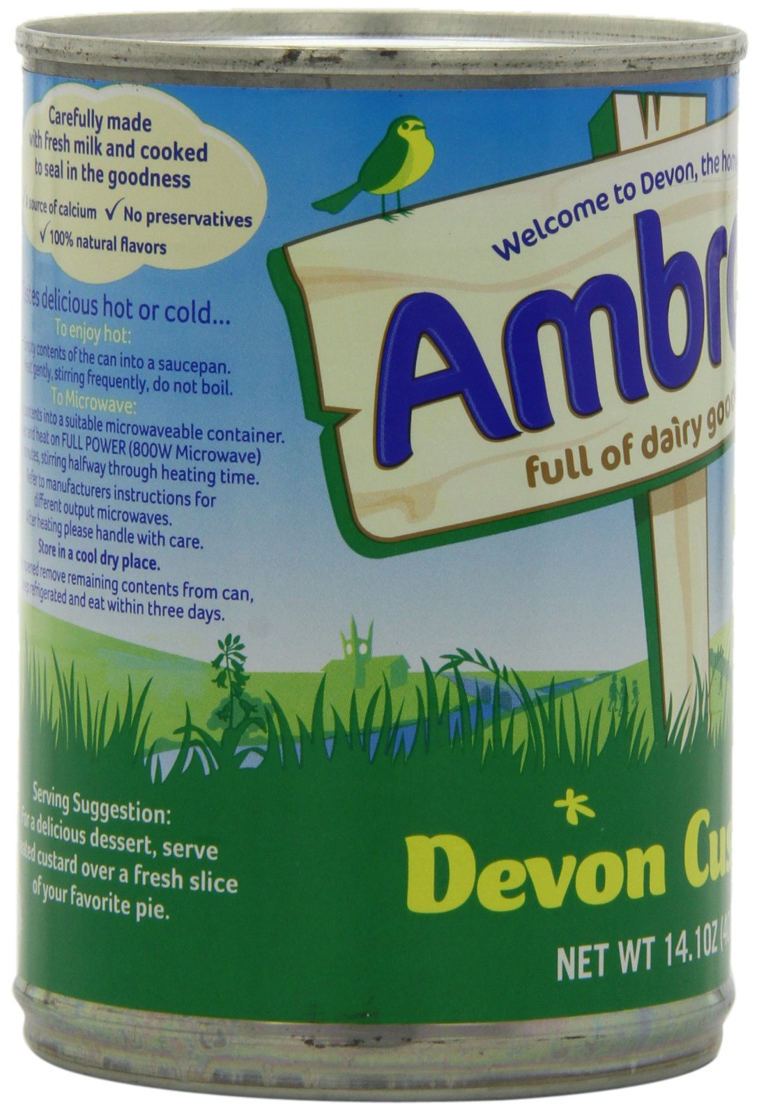 Ambrosia Devon Custard gluten-free and vegetarian-friendly label visible.