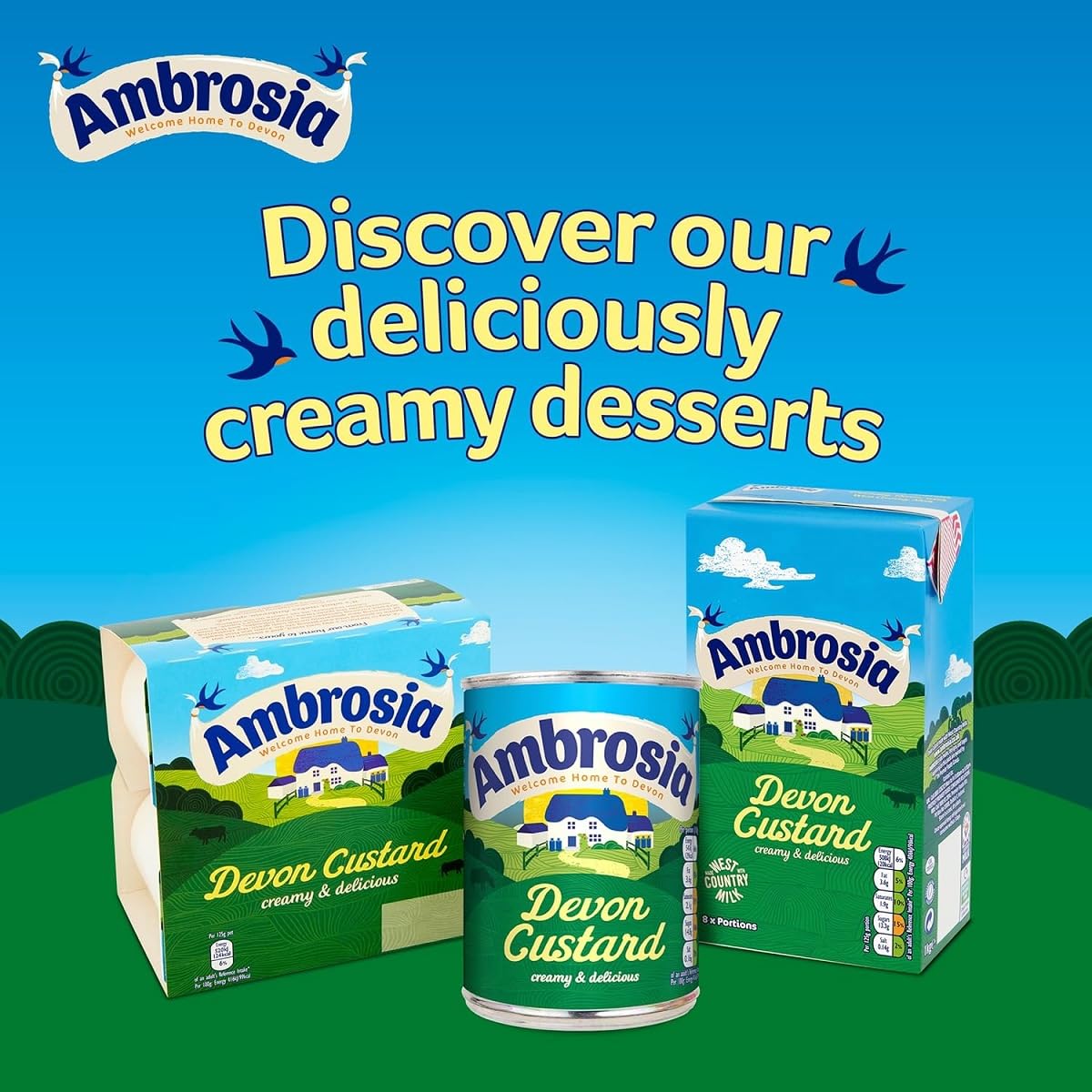 Twin-pack Ambrosia Devon Custard for convenient sharing at home.